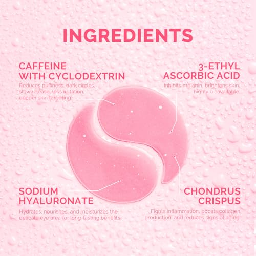 Image of Under Eye Patches for Dark Circles: Caffeine Gel Masks for Puffiness Undereye Bags Wrinkles - Instant Brightening Moisturizing Skin Treatment Pads - Gift for Mom Traveler Night Worker, 30 Pairs (Pink)