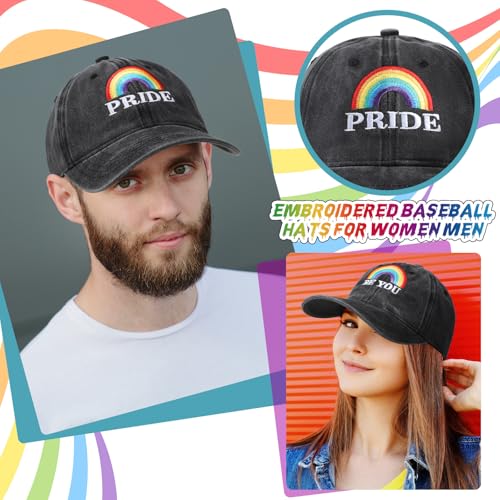 Image of Eurzom 2 Pcs LGBT Pride Baseball Hats Rainbow Embroidered Love Wins Cap Adjustable Gay Pride Month Rainbow Hat for Men Women