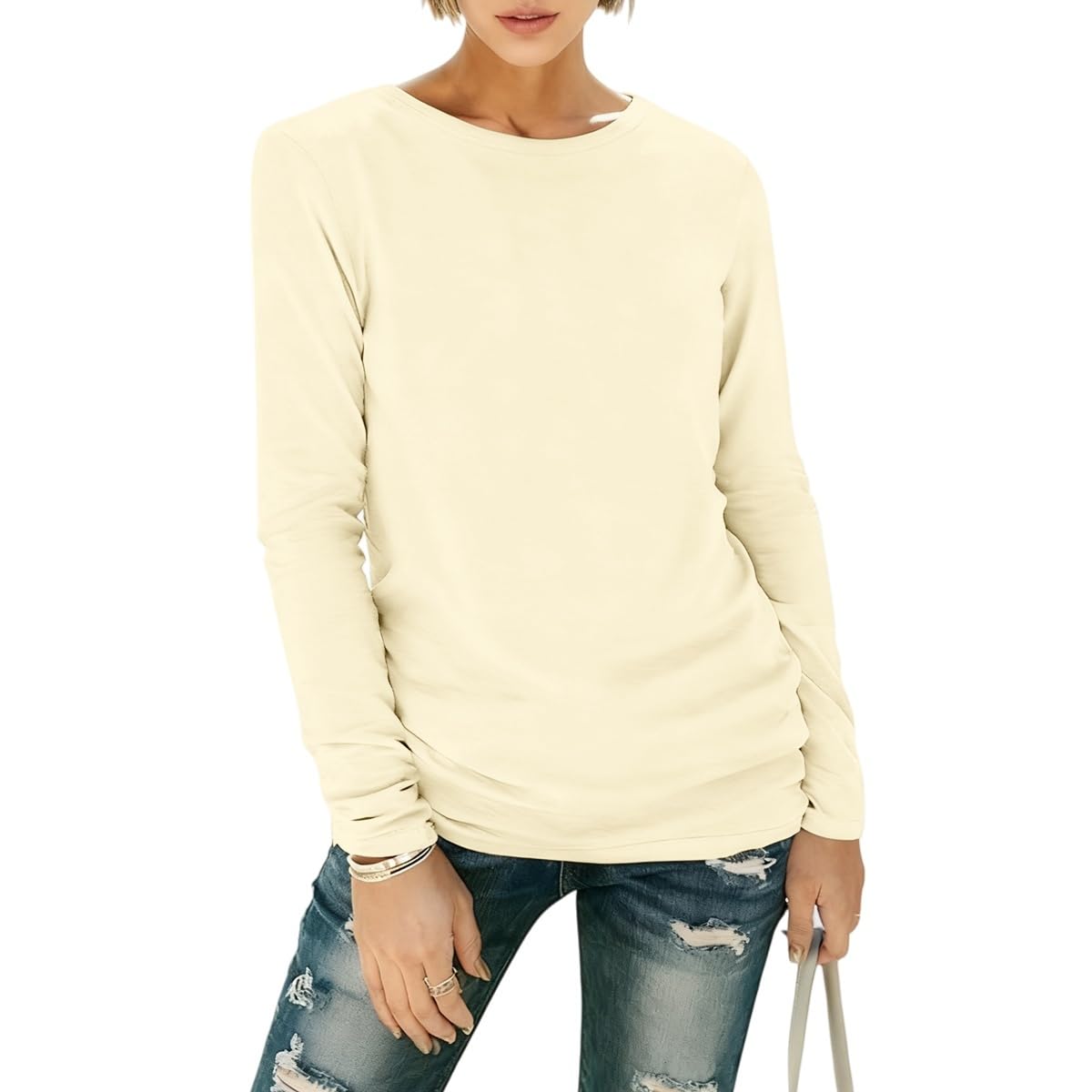 OGBK Langarmshirt Damen Sweatshirt Regular Slim Fit Tops Basic Langarm Tshirt Rundhals Oversize Oberteile Herbst Casual Baumwolle Tee Shirts Streetwear