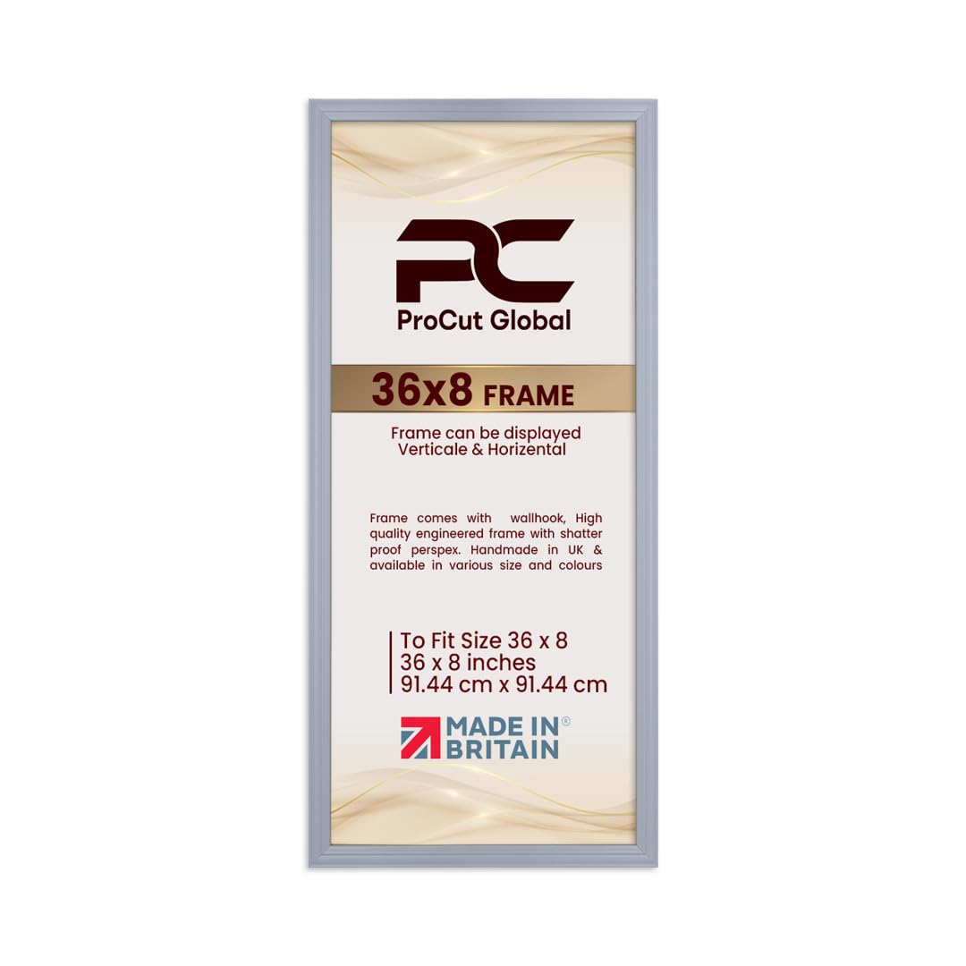 Procut Global 36x8 Light Grey Picture Frames - Classic Wooden Photo Frame with Shatterproof Perspex for Wall or Tabletop - Perfect for Posters, Certificates & Prints - Sizes & Colors Available