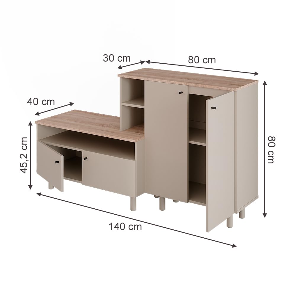 Vicco Flurschrank Elano, Greige/Eiche, 140 x 80 cm