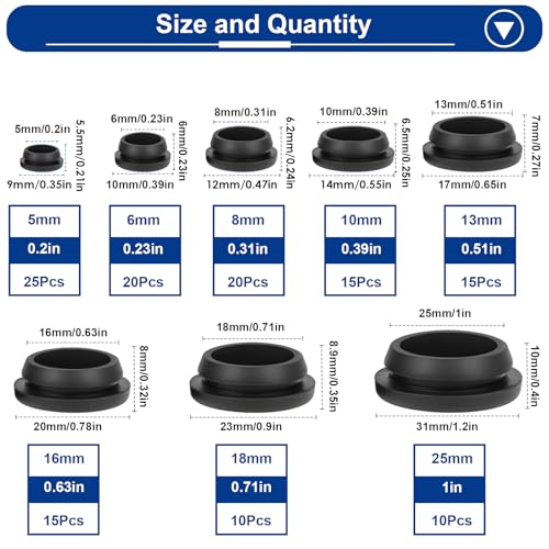 Image of Tnisesm 130PCS 8 Sizes Black Rubber Plugs for Round Holes Silicone Plugs, 1 inch 3 /4 inch 5 /8 inch 1 /2 inch 3 /8 inch 5 /16 inch 1 /4 inch 1 /5 inch Round Hole Plug Snap Locking, Used for Furniture