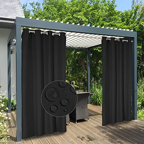 Easy-Going Lot de 2 Rideaux 100% imperméables pour extérieur, Coupe-Vent, résistants aux intempéries, Panneaux épais à œillets pour terrasse, tonnelle et pergola,...