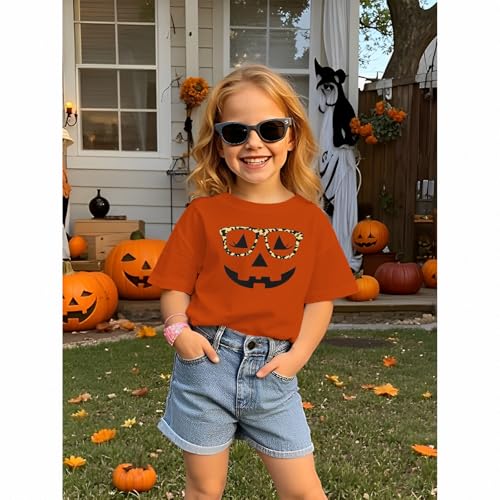 Girls Halloween T-Shirt Funny Pumpkin Face Graphic Tee Shirt Short Sleeve Cute Kids Spooky Season Fall Tops2