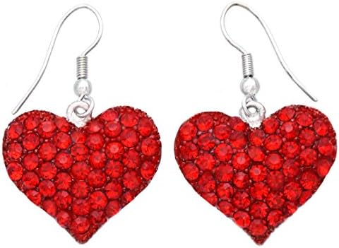 SoulBreezeCollection Valentines Day Red Heart Earrings Drop Dangle Gift for Mom Her Girlfriend (Red)