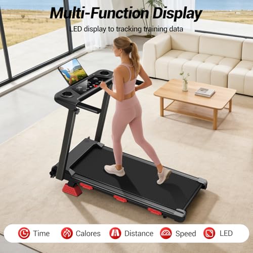 17% Incline Folding Treadmill for Home, 3.0HP Quiet Walking Pad with Handlebars, 350 LBS Capacity Compact Running Machine with 3 LED Displays and Shock Absorbers for Small Spaces - Image 4