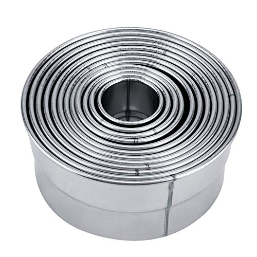 Keenso Juego de 12 moldes redondos de acero inoxidable para hornear masa, juego de cortadores redondos de galletas para cocina de bricolaje, herramienta de horneado de acero inoxidable