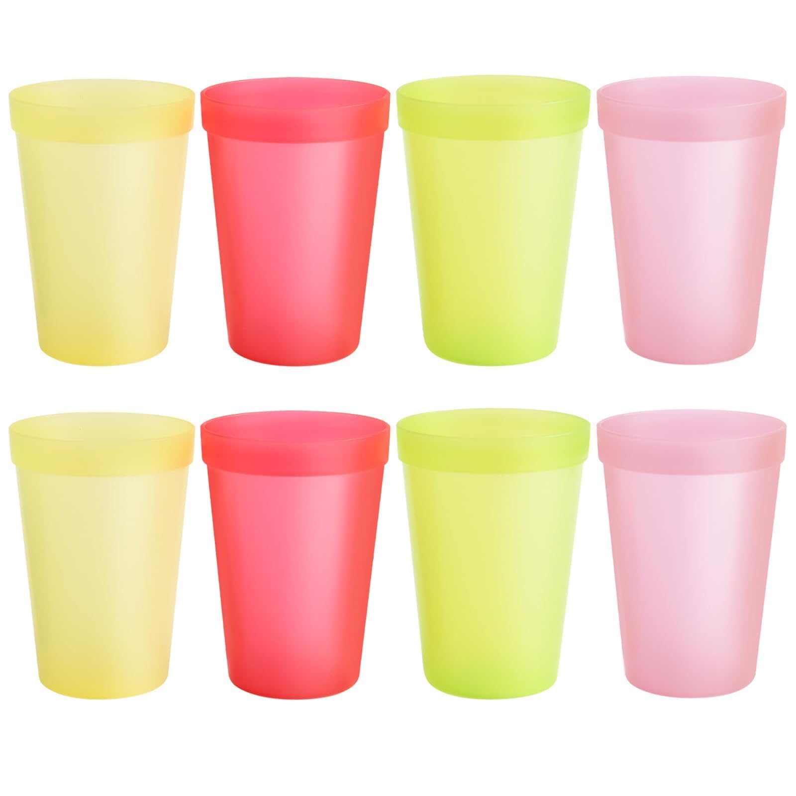 8-Pack Small 8 5oz Plastic Cups BPA-Free Reusable Juice Cups Microwave Dishwasher Safe Translucent Assorted Colors Stackable for