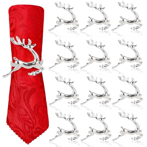 LOMIMOS 12 Stück Weihnachten Rentier Servietten Ringes,Silbrig Metall...