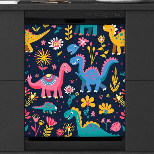 Cubierta magnética para lavavajillas Mexpekil de dinosaurios con panel de 53x66 cm