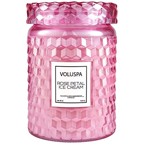 Voluspa Rose Petal Ice Cream Scented Candle, Large Jar, 18 Ounce, 100 Hour Burn Time, Coconut Wax for Clean Burning, Handcrafted in the USA Deal