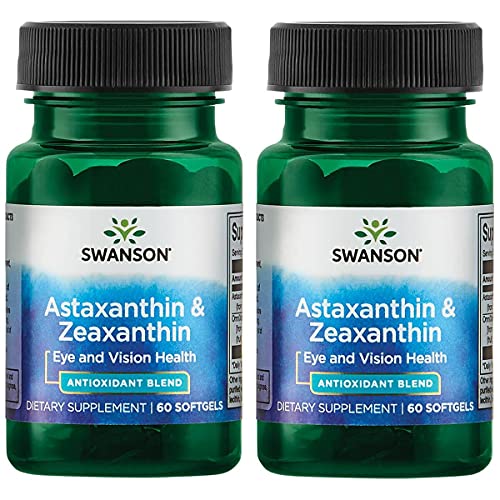 Swanson Astaxanthin & Zeaxanthin Eye Vision Brain Skin Health Antioxidant Support Supplement (Astaxanthin 4 Mg & Omnixan Zeaxanthin 4 Mg) 60 Softgels Sgels (2 Pack) #TOP15