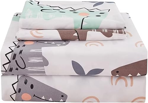 JSD Kids - Juego de sábanas estampadas para cama individual, tamaño completo, 34 piezas de microfibra cepillada de 15 pulgadas de profundidad, sin