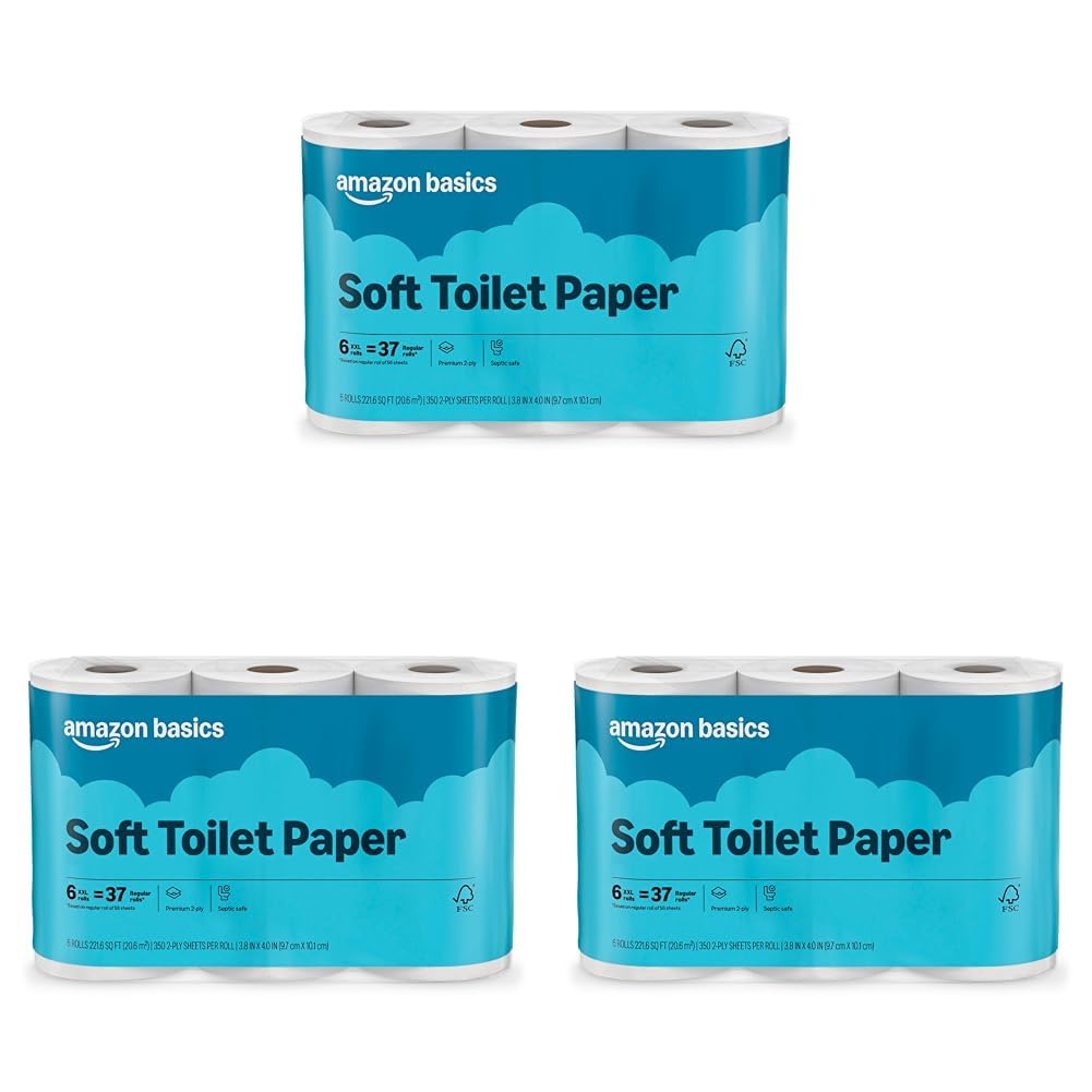 Amazon Basics 2-Ply Soft Toilet Paper, 18 Rolls