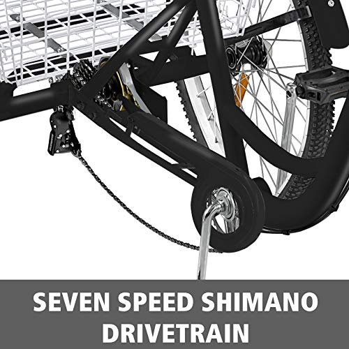 Happybuy Adult Tricycle 1Speed 7 Speed Size Cruise Bike 20 inch Adjustable Trike with Bell, Brake System Cruiser Bicycles Large Size Basket for Recreation Shopping Exercise (Black/7 Speed)