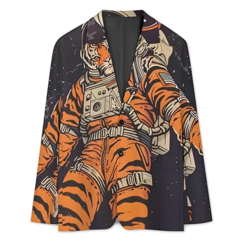 Tiger Astronaut Mens Suit Jacket Lapel Blazers 2 Button Business Coat Tuxedo for Wedding Dinner3