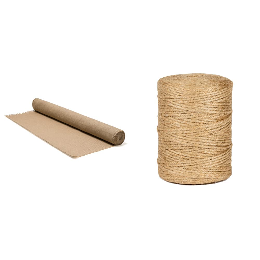 La cordeline Toile de Jute Teinte Naturelle, 275 GR/m², Rouleau 1 m x 10 m & CJN37 Ficelle Jute Teinte Naturelle 200 m, sans Odeur, pour Bricolage, Jardinage, Entretien, Emballage, Arts créatifs