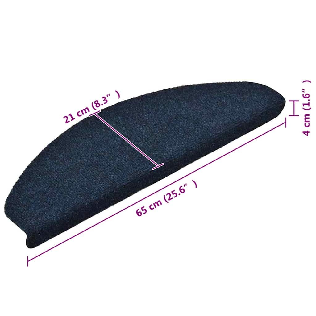 Alfombrillas autoadhesivas para escalones, 15 unidades, 65 x 21 x 4 cm, color azul marino, semicirculares, antideslizantes, con alfombrilla antideslizante para escaleras de madera, protección