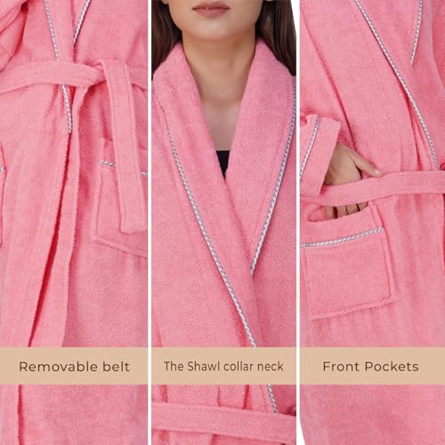Image of Rangoli Sunshine 100% Cotton Bathrobes For Women, 500 GSM Free Size Bath Robe With Rope,Ultra-soft, Lightweight & Highly Absorbent Luxurious Bath Gown /Bath Robe