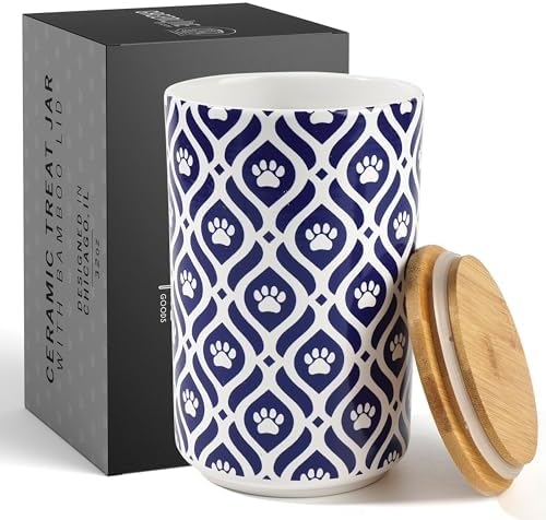 Greenline Goods Premium Dog Treat Ceramic Canister Set – Navy Airtight Canister for Fresh Treats, Ceramic Jar & Containers with Lids, Farmhouse Canisters, Ideal Kitchen Canisters for Countertop