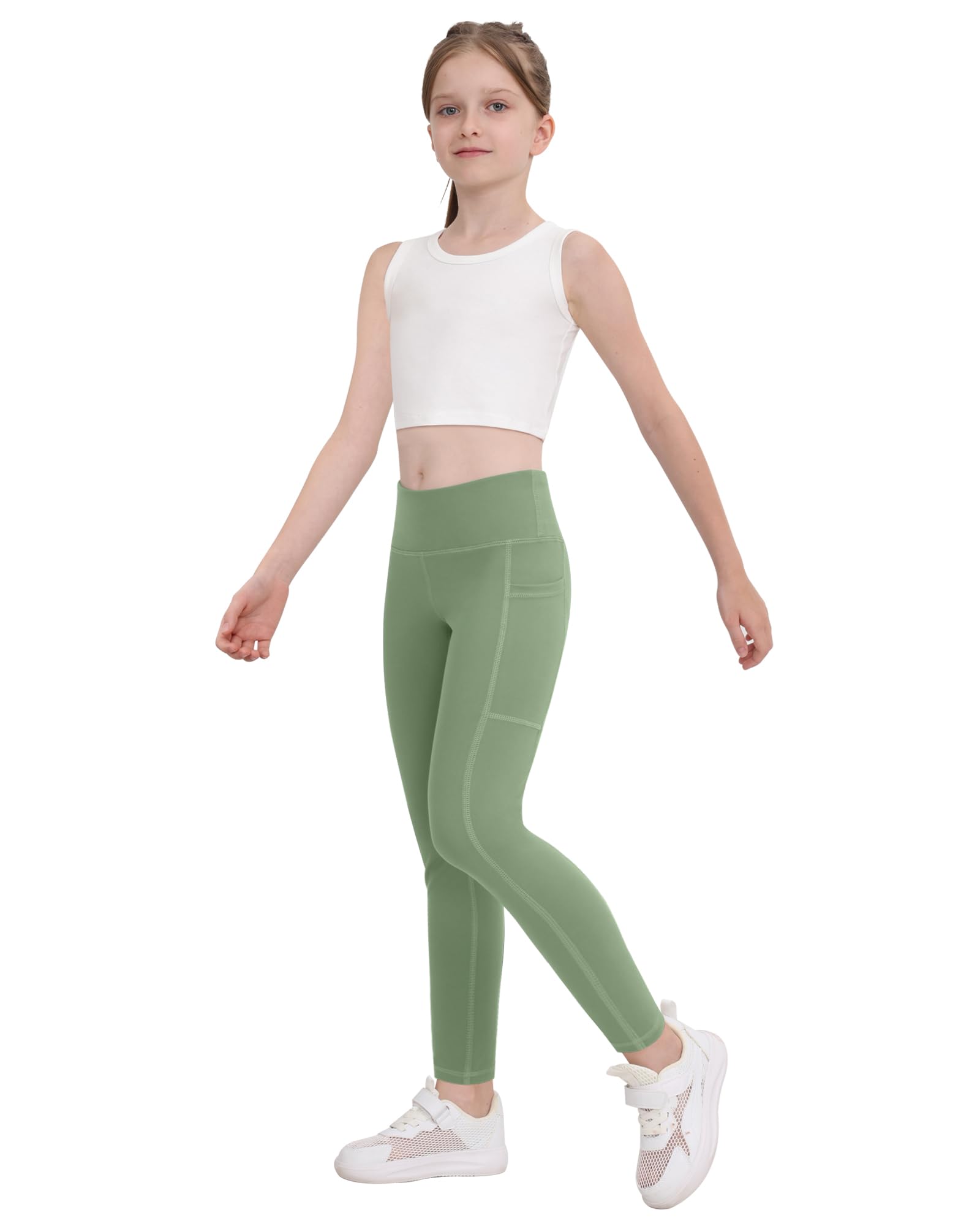 CHRLEISURE Leggings deportivos para niñas con bolsillos, paquete de 5 unidades para niñas, adolescentes, baile, yoga, entrenamiento, correr, pantalones para 5-15 años