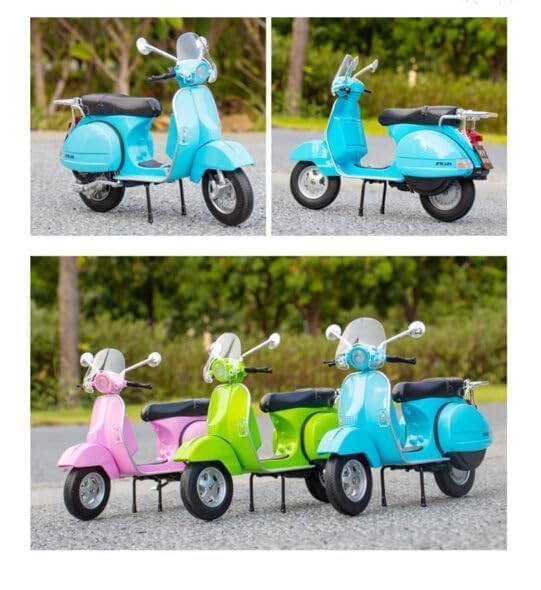 RAMPKD New Toy Kids 1:10 Alloy Classic Leisure Motorcycle Diecasts Metal Motorcycle Model 125 Simulation Sound and Light Toy (Multi(Vespa 125_R)