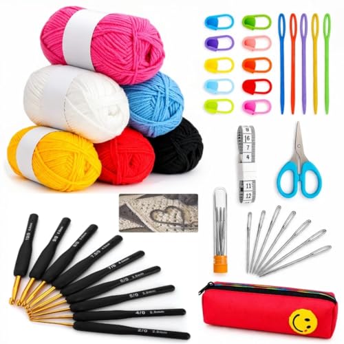 Image of Crochet Kit with Soft Grip Handles - Full Crochet Hook Set for Beginners & Yarn Lovers - Ergonomic Crochet Tools for DIY Craft & Gifting (Gold KIT NEW)