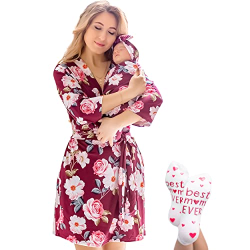 Image of ECO BABY Mommy and Me Robe and Swaddle Set | Maternity Robe and Matching Baby Set for Girl, Boy | Hospital Labor and Delivery
