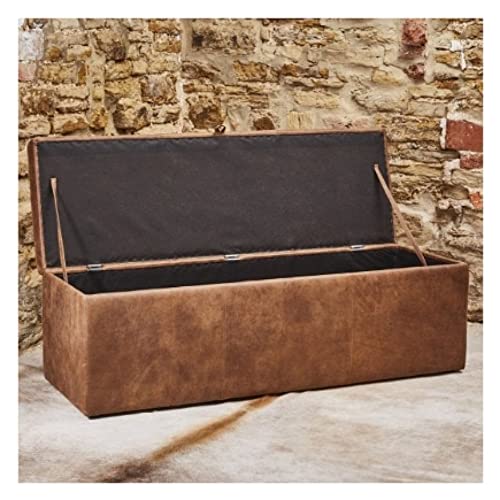 Image of Faux Leather Couch Bench Ottoman with Storage Puffy pouffe Settee for livingroom Bedroom Office