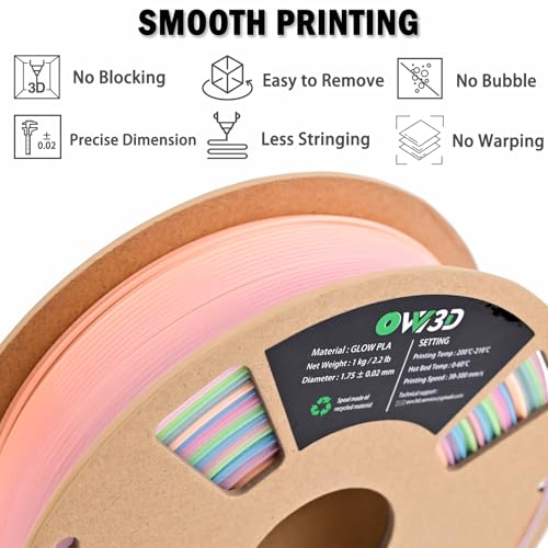 Image of OVV3D Glow in the Dark Filament, Rainbow Glow PLA Filament 1.75mm + /- 0.02mm for 3D Printing, Multicolor Gradient PLA, 3D Printer Filament Fast Color Change Blue Green Orange Pink Purple, 1kg /2.2lb