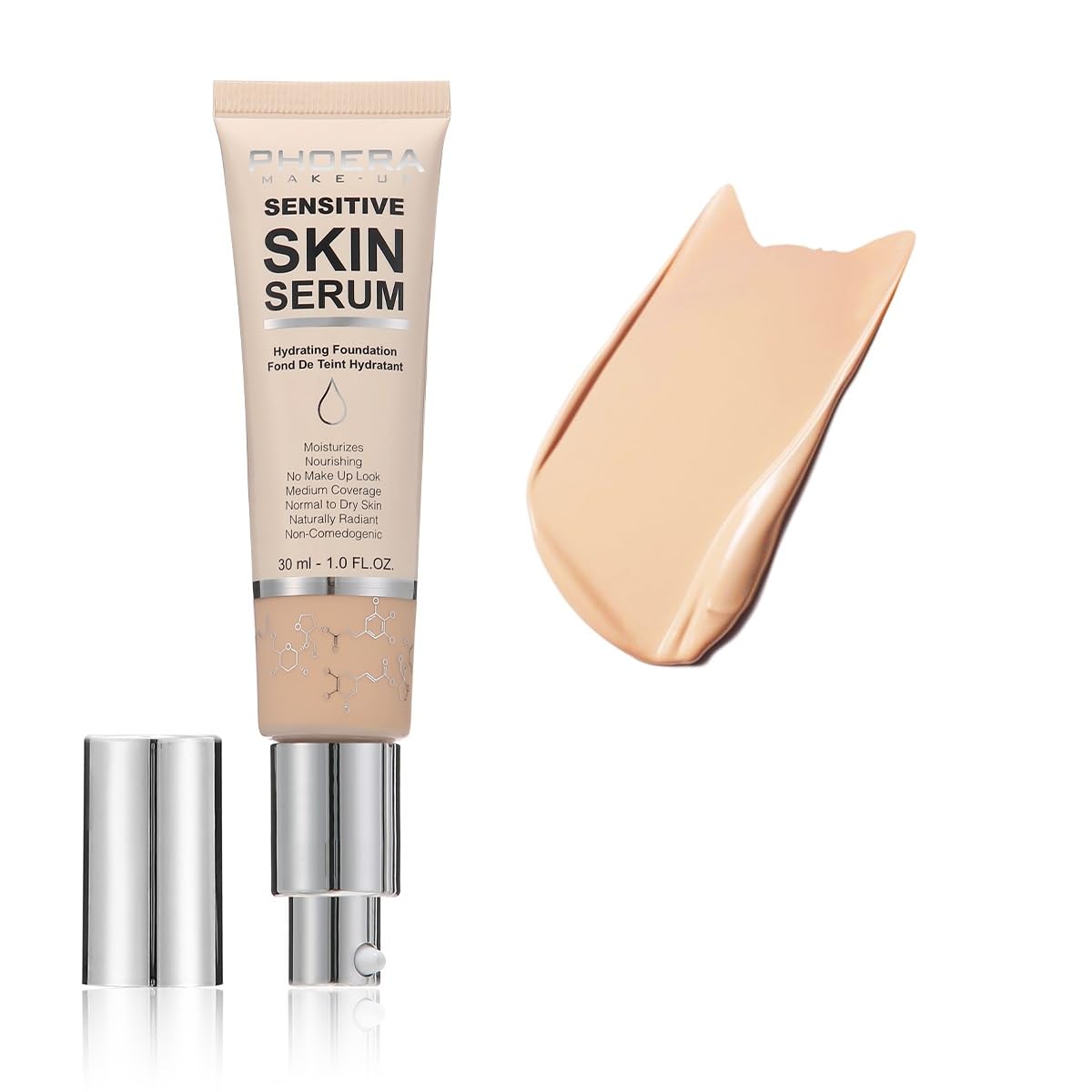 PHOERA Hydrating Foundation Hypoallergenic Tinted Moisturizer Glow Serum Foundation for Mature Skin N02 Nude