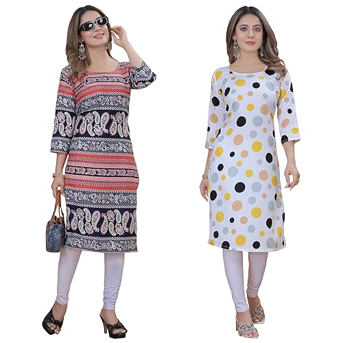 Image of Women's Multicolor Trendy Execlusive Crepe Kurta||Pack of 2 Kurta||Kurta for Women