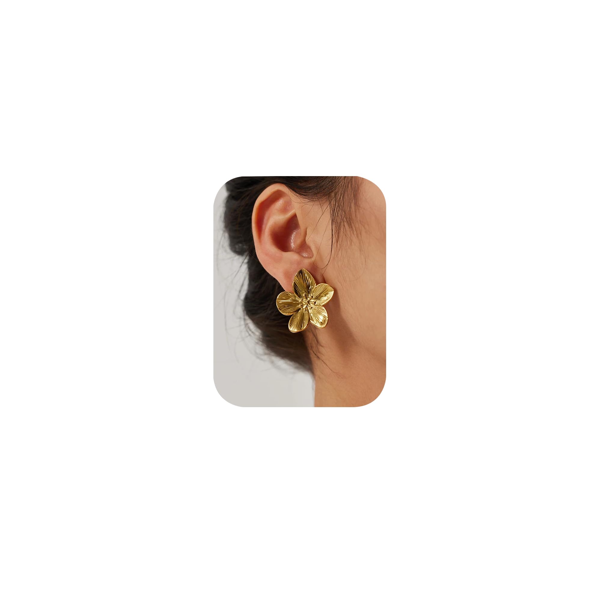 Aretes grandes de oro para mujer, aretes colgantes de hoja única y gruesa, aretes de flores grandes de oro a la moda