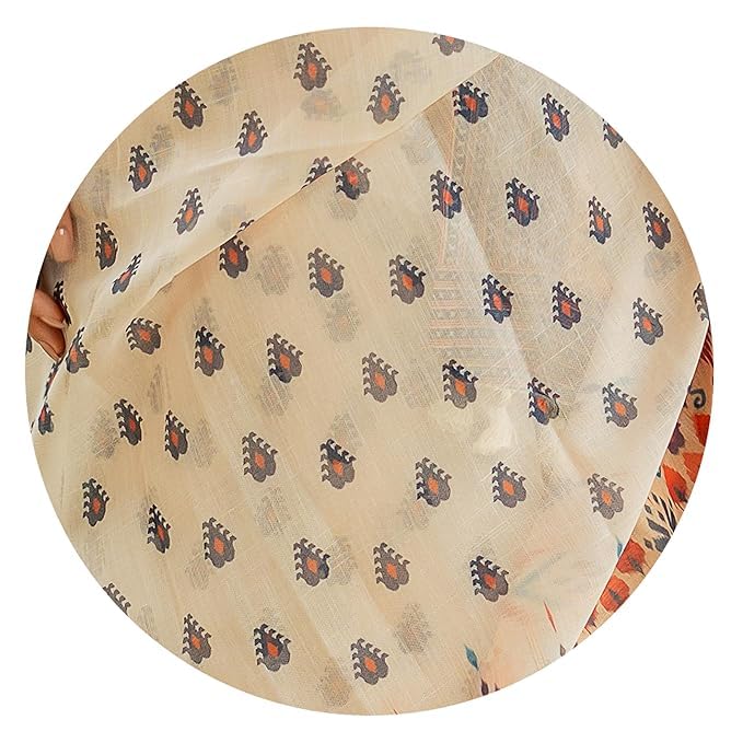 Image of RAJESHWAR FASHION WITH RF Soft Linan Cotton Summer collection rose digital print Traditional look saree beige