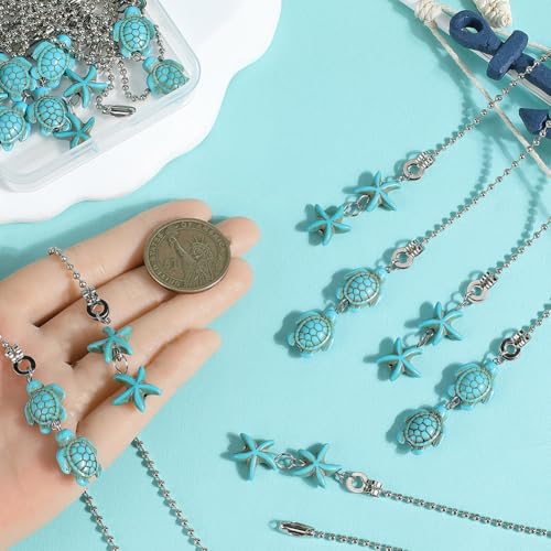 Image of CRASPIRE 12Pcs Starfish Ceiling Fan Pull Chain 2 Styles Synthetic Turquoise 14.57 Inch Summer Ocean Sea Turtle Hanging Pendant Ball Chain Dangler Extender Ornament for Ceiling Fan Light Lamp Decor