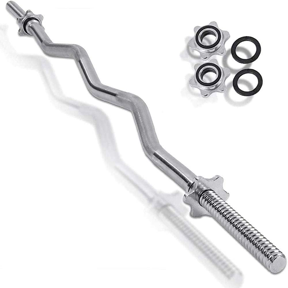 Weight Lift Bar Curved Threaded Chrome Steel Curl Bar with Collars for All Standard Plates Free Weightlifting Accessory for Home Gym-47 inch