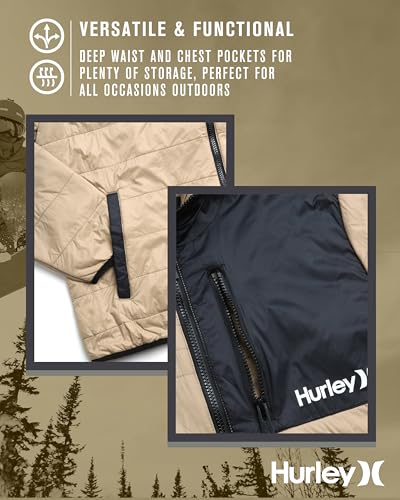 Image of Hurley Mens Puffer Jacket - Lightweight Packable Insulated Winter Coat for Men - Weather Resistant Quilted Outdoor Jacket