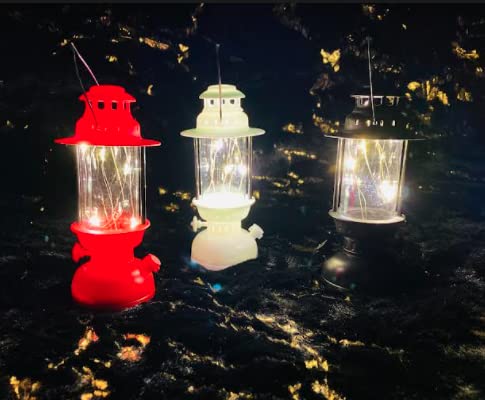 ExcluZiva Gallery Pack of 4 Designer Mini LED Lantern Lamps Vintage Retro Handheld Hanging Decorative Lantern Lamp Bulb Candle Diya CentER Table Showpiece for Outdoor Garden Home Decor Festive Diwali Decoration Gift Halloween Christmas New Year Decor Candles Led Lampss