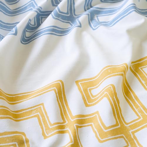 Image of Tranquebar Curtain Co.Cotton Curtains 7 Feet Long Set of 2,60-65% Room Darkening,Mauve Blue Geometric Print,Door Curtains 7 Feet Set of 2,Door Curtains 7 Feet Set of 2,BackTabs,Fret (213 cm)-Set of 2