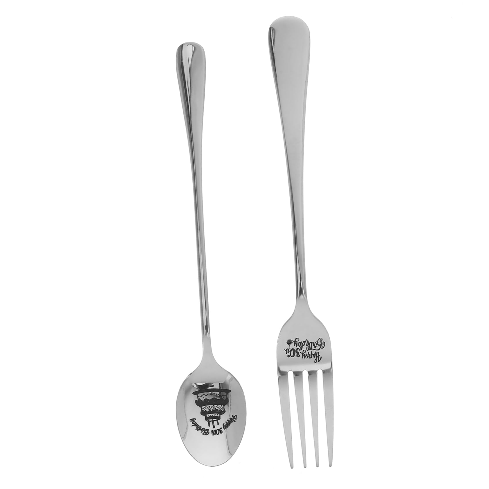 PRETYZOOM Engraved Birthday Cutlery Unique Stainless Steel Serving Spoons Forks for Parties Buffets and Everyday Use for Women and Men