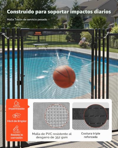 Miniatura 4 de Vevor Puerta De Seguridad Para Piscina 1,2 X 0,75 M, Puerta De Malla Enterrada, Con Cerradura De Pestillo Postes De Aluminio Estacas De Acero Inoxidable, Malla De Pvc Resistente Al Desgarro, Negro