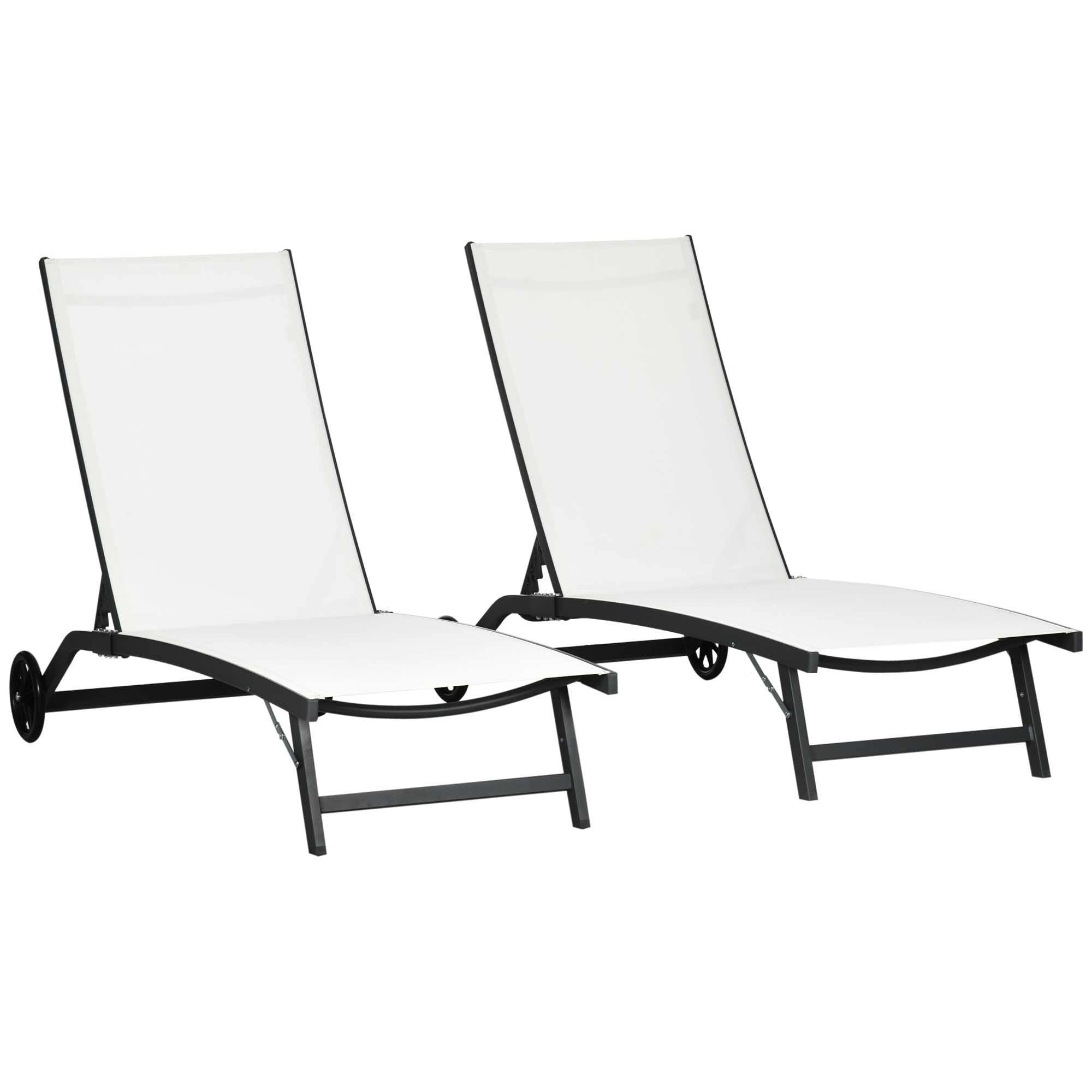 Outsunny Juego de 2 Tumbonas Reclinables de Jardín Sillas de Aluminio para Exteriores con Respaldo Ajustable de 5 Niveles y Ruedas para Playa Piscina 165x66x102 cm Crema