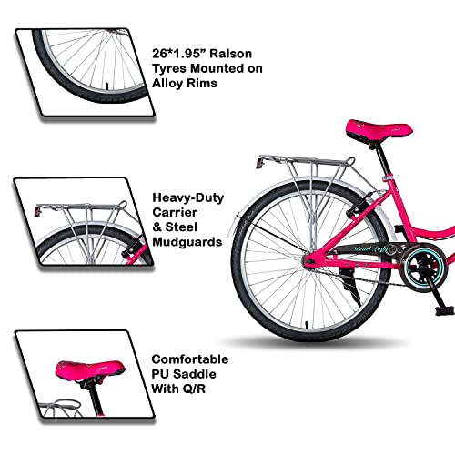 Image of Vaux Pearl Lady Cycles for Womens| Specially Designed for Only Ladies and Young Girls| It is Vibrant and Elegant Bicycle That Will Undoubtedly Provide Calm and Comfort While Riding (20T, White-Pink)