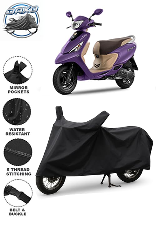 Image of Daxo Waterproof Scooty Cover for TVS Zest 110 | All Weather Protection from Rain, Dust, UV Rays & Scratches with Mirror Pockets & Buckle Belt | Zest 110 Scooty Cover