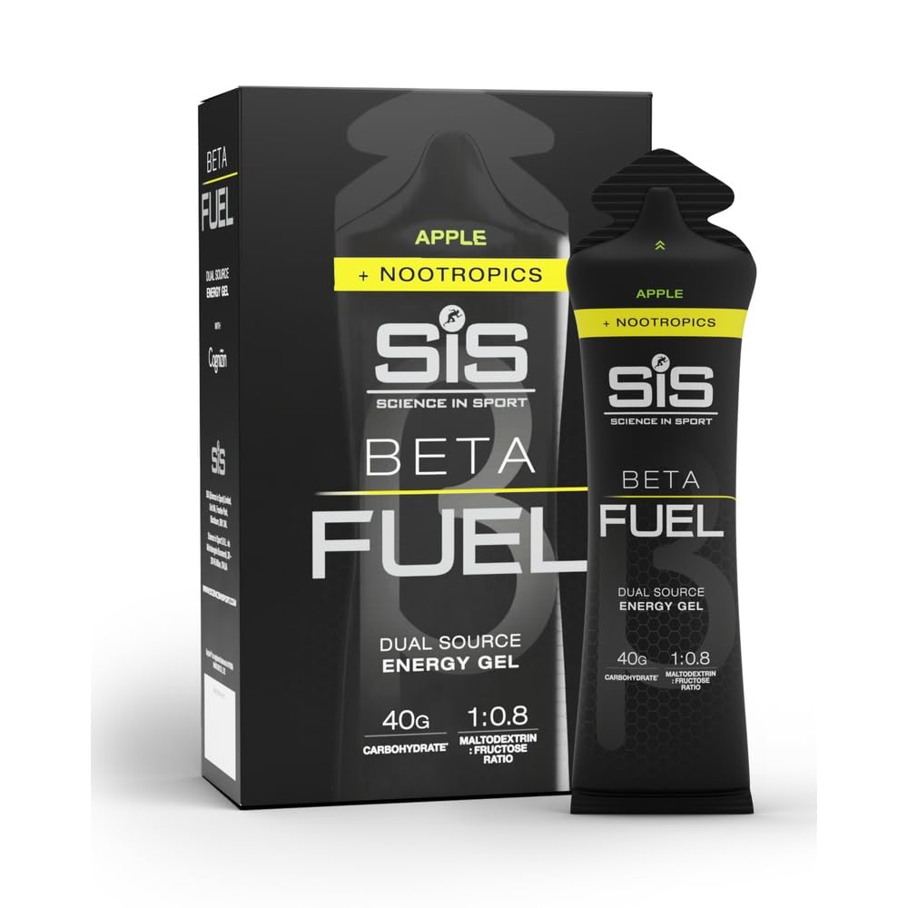 Science in Sport BETA Fuel + Nootropics Gel 6x60ml Manzana - Gel energético rico en carbohidratos con 40g de hidratos de carbono, Energy gel para deportes de resistencia