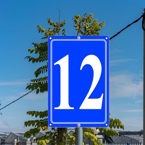 Image of Premium Aluminum Number Signs 12, Metal 12 inch X 8 inch Blue Numbered Signs Outdoor for Parking Lots, Floor, Dock, Court, Aisle, Field, High Visibility, No Fade, Weather-resistant