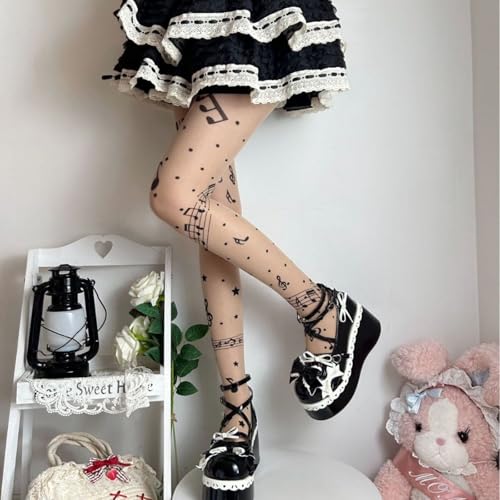 Womens Sheer Tights High Waist Patterned Tights Kwaii Transparent Thigh High Stockings Lolita Silk Thin Long Socks4