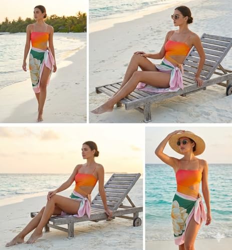 Image of AARAM Stylish Premium Women's One Piece Swimsuit with Cover Ups Wrap Skirt Sarong Floral Print Monokini Tummy Control Swimwear, Printed Costume Women Beach Wear
