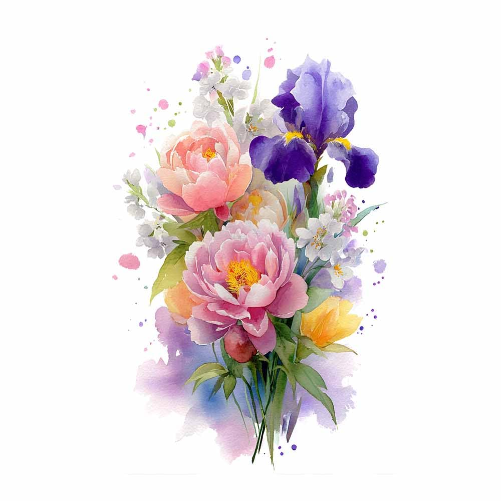 Xeniou Multicolor Flower Canvas Wall Art Watercolor Peony Irisees Bouquet Canvas Wall Art, For Bathroom Living Room Bedroom Office Kitchen(Multicolor)-80X120cm Unframed