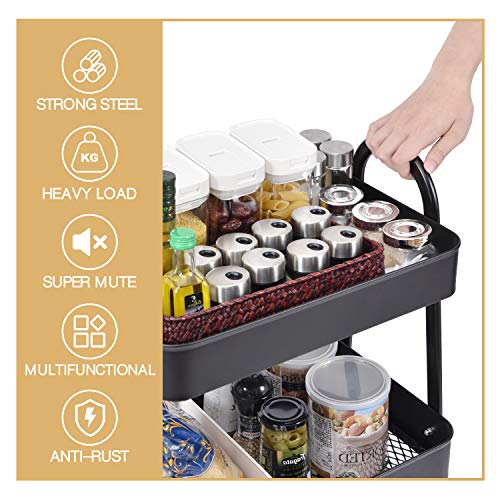 3-Tier Utility Rolling Cart With Large Storage And Metal Wheels For Office,Kitchen,Bedroom,Bathroom,Black #TOP3